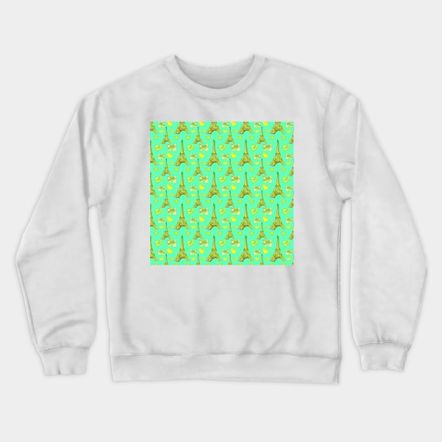 Girly Eiffel Tower Pattern in Watercolours Seamless Mint Crewneck Sweatshirt by ArtInPi